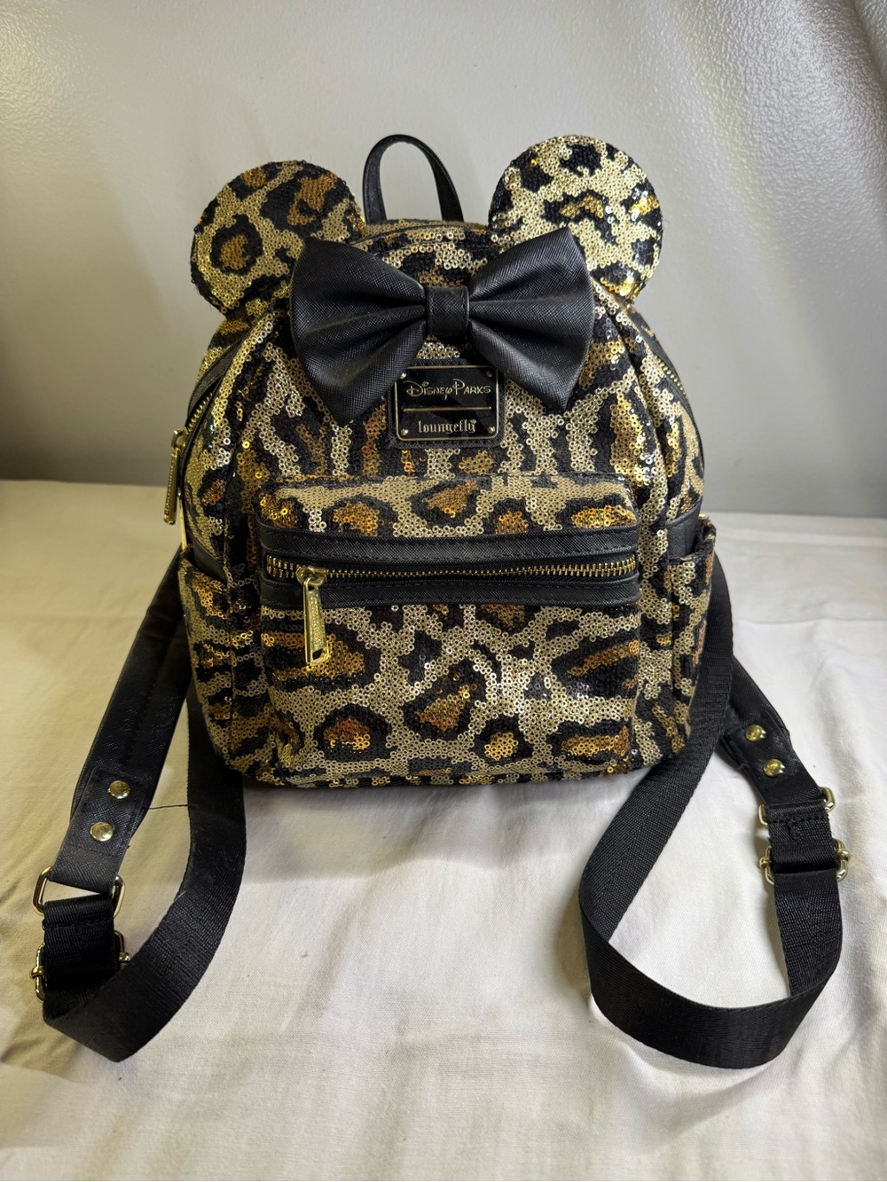 Loungefly x Disney Parks Leopard Sequin Mini Backpack - Gold & Black
